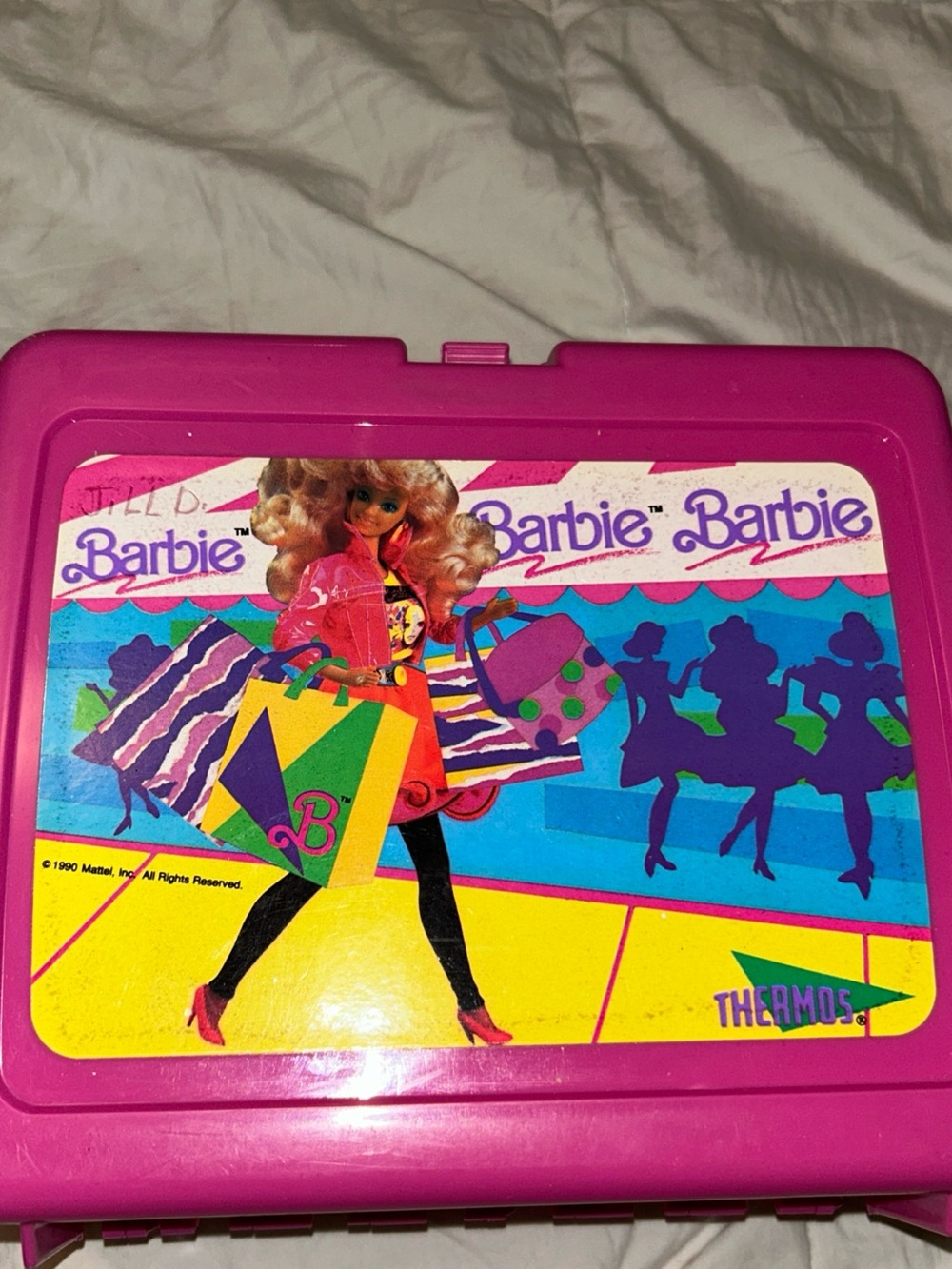 Vintage 1990 Plastic Barbie Lunch Box With Matching Thermos
